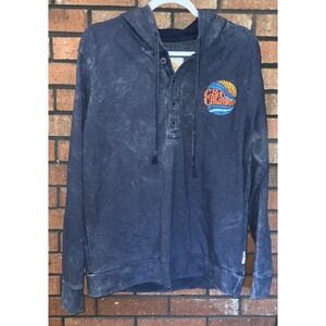 C&C California Mens Navy Acid Wash Henley Hoodie Surf Graphic Sweatshirt Medium
